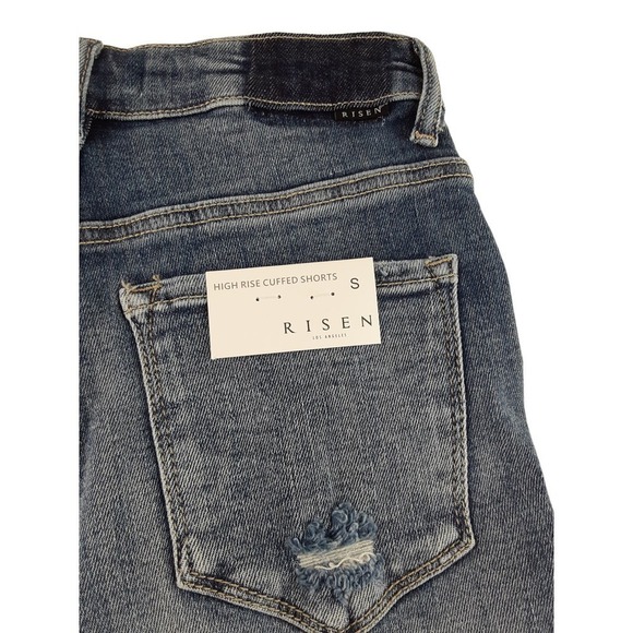 Risen Jeans Womens Medium Wash Distressed High Rise Cuffed Denim Shorts S - Picture 5 of 8